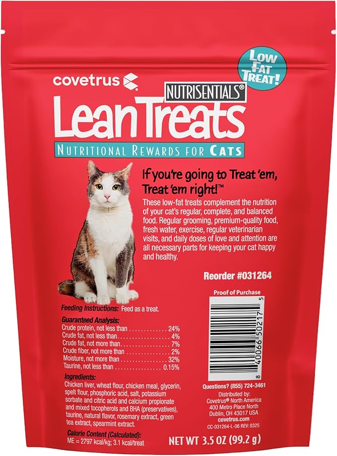 Covetrus Nutrisential Lean Treats for Cats - Soft Cat Treat for Small, Medium, Large Cats - Nutritional Low Fat Bite Size Feline Treat - Chicken Flavor - 3 Pack - 3.5oz