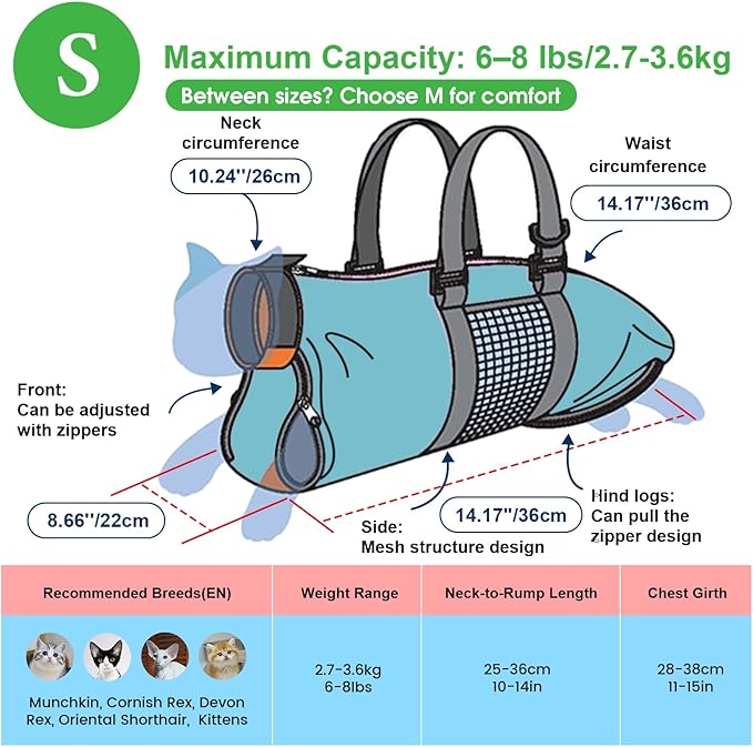 Cinf Cat Nail Clipping Cleaning Grooming Restraint Bag No Scratching Biting for Bathing Nail Trimming Injecting Examining(Blue,S)