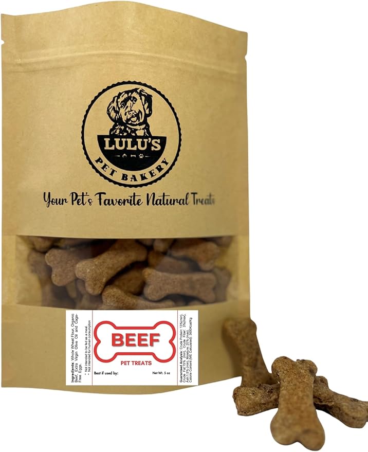 Lulu's Pet Bakery - All-Natural Pet Treats - Human Grade - Made in USA (5oz, Beef)
