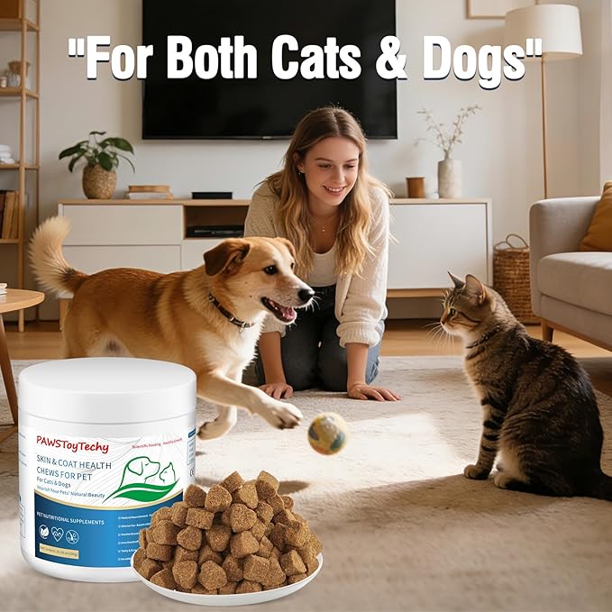 Cat Skin and Coat Healthy Chews, Crunchy Treats with Vitamin E, Omega 3, Moisturizes Skin & Promotes Shiny Hair, Reduces Shedding for Cats, Cat Supplements - Chicken 300g (B)