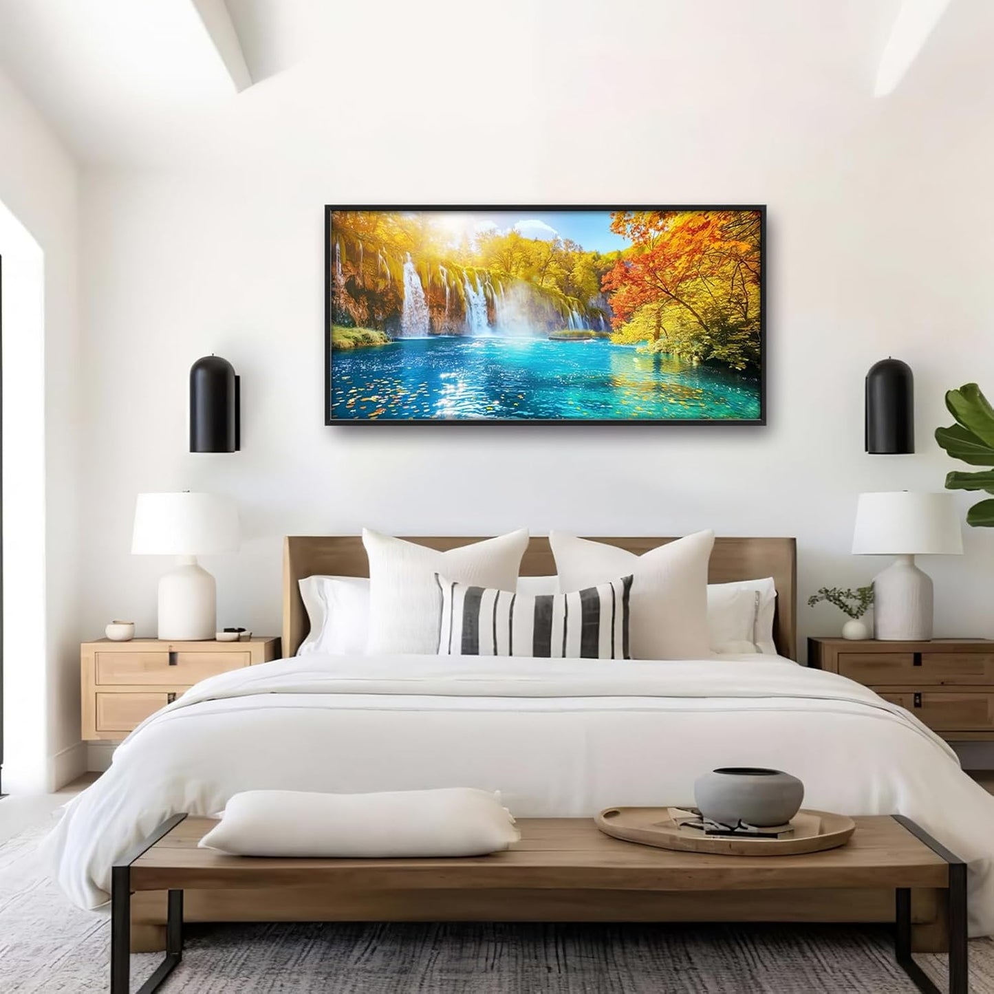 Extra Large Waterfall Lake Framed Wall Art for Living Room,Oversized Fall Autumn Tree Landscape Pictures Wall Decor,Nature Canvas Print Painting Modern Artwork Bedroom Office Bathroom 60L" x 30W"