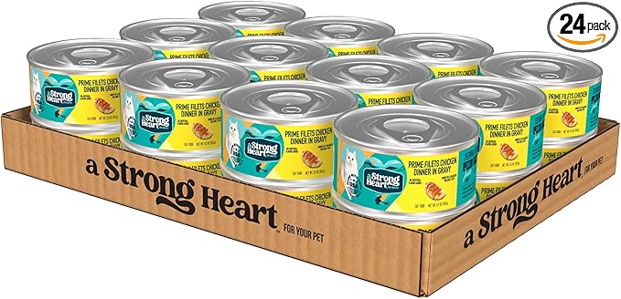 A Strong Heart Canned Wet Cat Food, Prime Filets Chicken Dinner in Gravy - 5.5 oz Cans (Pack of 24), Made in The USA with Real Chicken