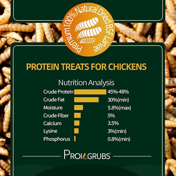 PROILGRUBS BSF 3.5OZ Dried Black Soldier Fly Larvae for Wild Birds & Chicken Treat- Non-GMO-Dried Grubs for Birds & Chickens