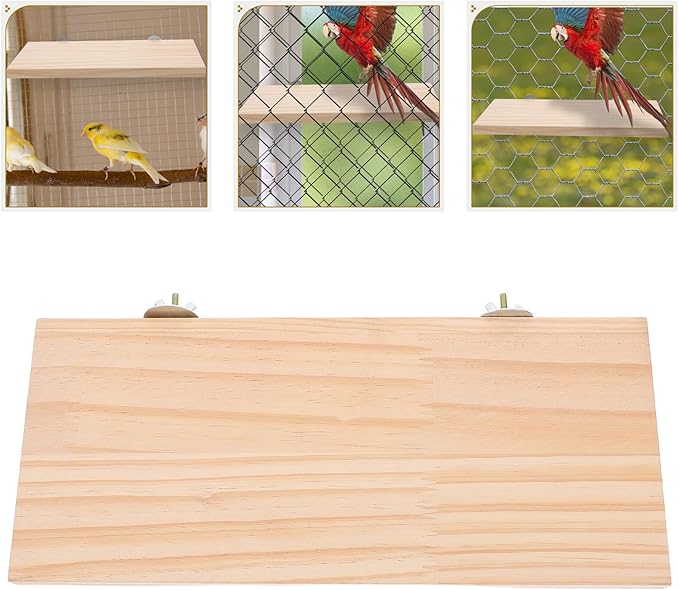 Wood Perch Stand Platform for Parrot and Small Pets, Rectangular Bird Cage Accessory, Natural Wood Exercise for Hamster, Chinchilla, Squirrel,
