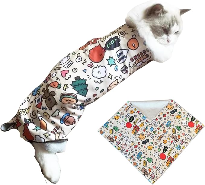 Cat Grooming Wrap - Multifunctional Anti-Bite & Scratch Blanket for Nail Trimming, Medicine, and Injection, Self-Sticking Wrap for Calm & Safe Pet Care (Cute Prints, XL-35.5inch within 22lbs)