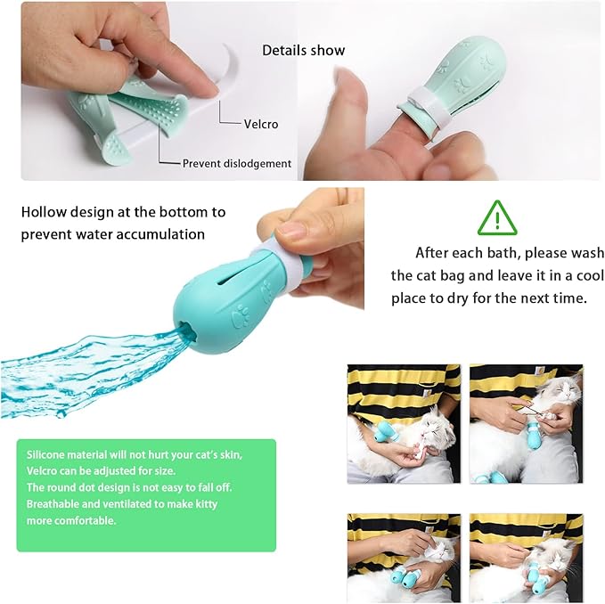 Anti-Scratch Silicone Cat Shoes: Adjustable Multifunctional Anti-Bite Shower Mesh Bag, paw Protection