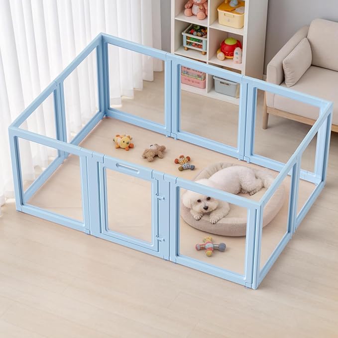 DIY Clear Acrylic Dog Playpen House,Quick Easy Assembly and Disassembly,Strong Floor Suction,Indoor and Outdoor Use,Easy Cleansing Puppy Fence (Sky Blue, 23.6" H, 10PCS)