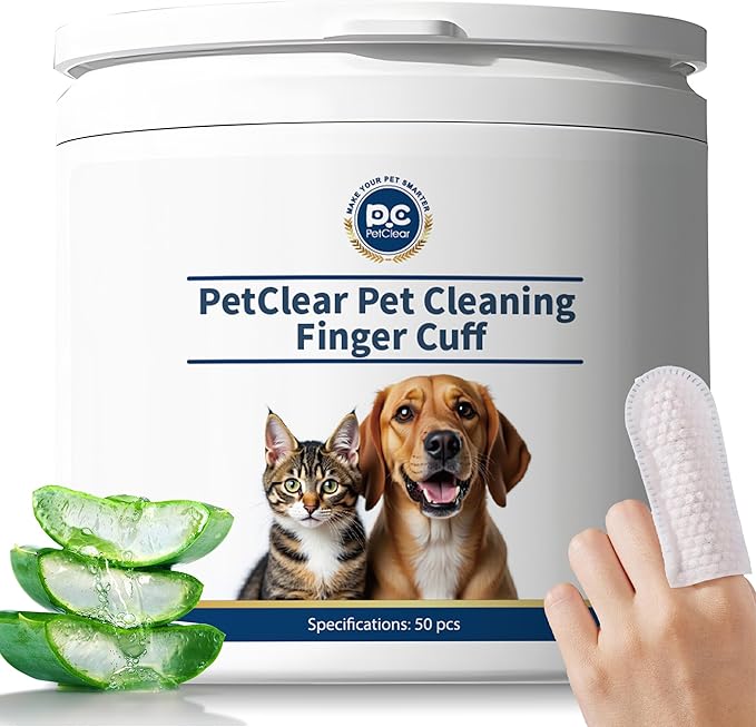 Cleaning Finger Wipes for Dogs and Cats, 4 in 1 Pet Finger Wipes, Cleaning, Soothing, Decodorizing Teeth, Ears, Eyes, Chin, Removes Dirt and Odors, Non Irritating, 50 Pcs (1 Count)
