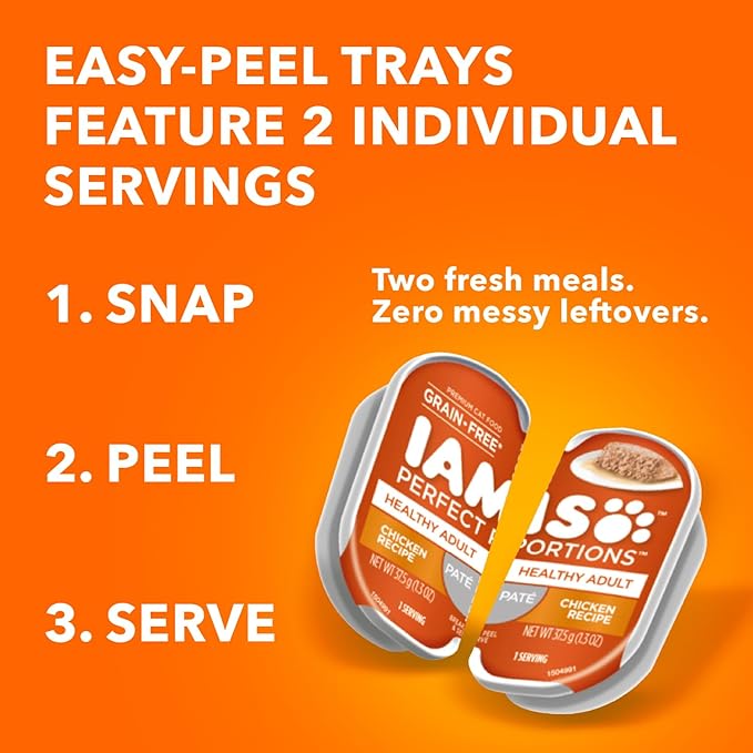 IAMS Perfect Portions Adult Wet Cat Food Pate, Chicken, Salmon, and Tuna Recipe Variety Pack, 2.6 oz. Easy Peel Twin-Package Trays (, 48 Servings), 24 Count (Pack of 2)