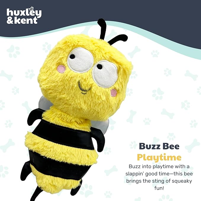 Huxley & Kent Funny Dog Toy w/Squeaker – Power Plush Squeaky Dog Toys for Small, Medium & Large Dogs – Soft Stuffed Animal for Indoor Play & Fetch - Slappies® Buzz Bee, Large