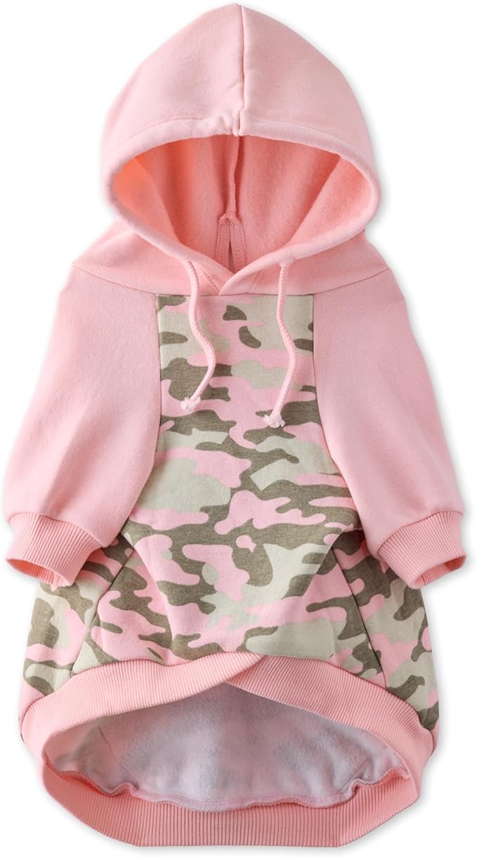 Pet Passion Rocky II - The Extra Comfy Hoodie, Organic Cotton and Recycled Poly Dog Hoodie Pet Coat Sweater for Small, Medium, Large Dogs, Pink Half Camo, XXX-Small (up to 5lbs)