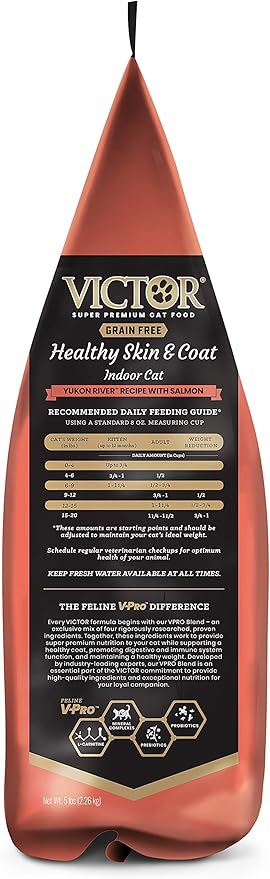 VICTOR Super Premium Cat Food – Grain Free Healthy Skin & Coat - Dry Kibble for Indoor Cats – High Protein - 38% Protein, 18% Fat - Made with Salmon and Fish Meal – All Breeds & All Life Stages, 5lb