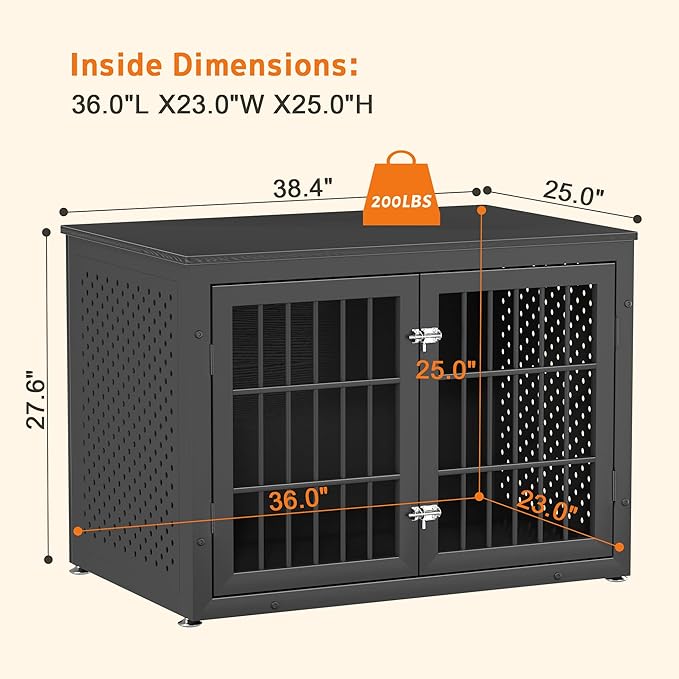 rehomerance 38" Heavy Duty Dog Crate Furniture for Large and Medium Dogs,Wooden Metal Kennel for High Anxiety Dogs, Chew Proof Pet Cage Indoor, Decorative Dog Kennel End Table