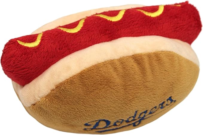 MLB Los Angeles Dodgers Plush Dog Toys - Stadium Theme Snacks - Cutest Plush HOT-Dog Toy for Dogs & Cats with Inner Squeaker & Premium Embroidery of Baseball Team Name/Logo
