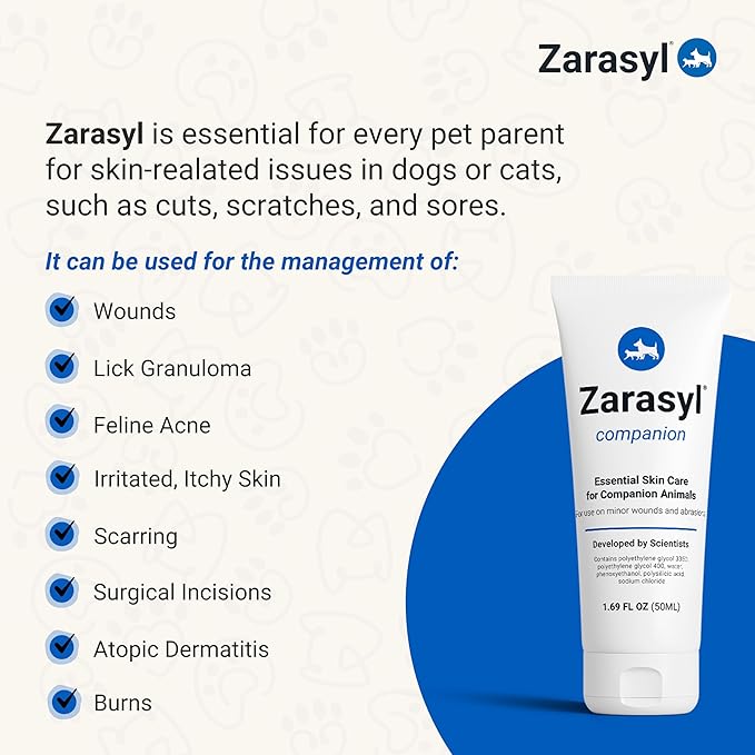Zarasyl Companion Essential Skin Care Ointment for Cats and Dogs, 1.69 oz. – Protects & Moisturizes Skin & Tissues for Optimal Wound Care – First Aid Salve Cream for Wounds