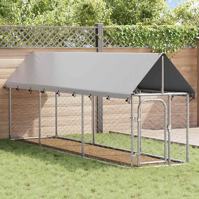 vidaXL Outdoor Dog Kennel, Dog Pen Kennel Playpen House with Roof, Heavy Duty Dog Crate Outdoor Metal Pet Animal Cage Fence for Yard