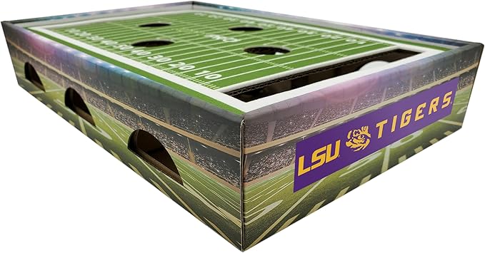 Pets First NCAA LSU Tigers Cat Scratcher Box, Game Day Cat Toy, NCAA Football Field Designed Cat Scratcher and Lounge, Stimulating Cat Game