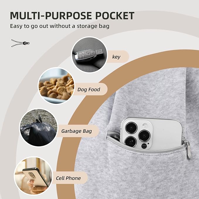 Adjustable Dog Carrier Sling - Hand-Free Dog Carriers for Small Dogs and Cats, Puppy Sling Carrier with Zipper Purse Pocket, Travel Safety Harness, Puppy Essentials (Gray)