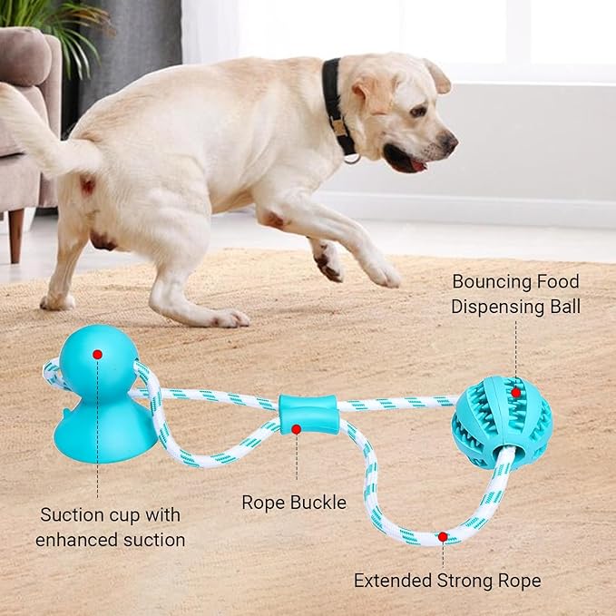 Dog Chew Toys for Aggressive Chewers, Tug of War Suction Cup, Dog Puzzle Toys Treat Food Dispensing Ball, Puppy Rope Enrichment, Indestructible Treat Food Dispensing Ball (Blue)
