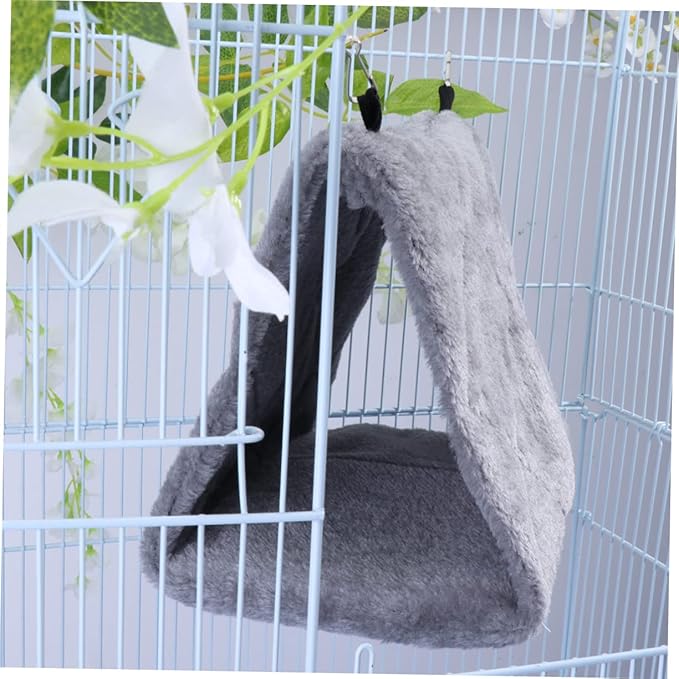 WOONEKY Adorable Warm Plush Parrot Hammock Bed for Birds Cozy Hanging Hut Nest for Home Cage for Sleep Grey