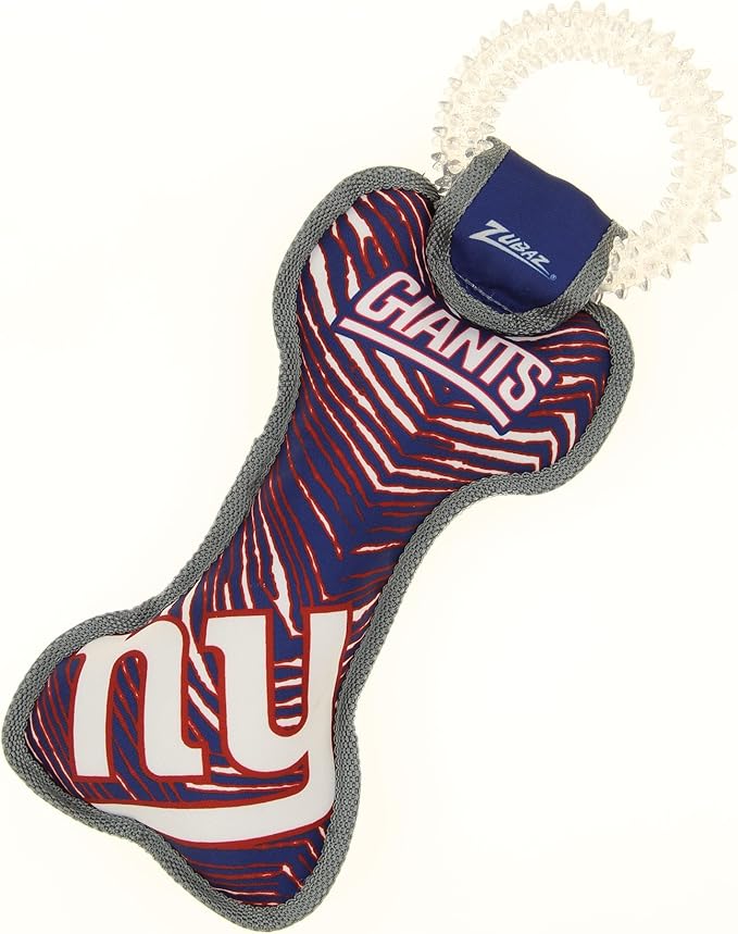 Zubaz NFL Team Logos and Colors Ring Tug Toy with Squeaker for Dogs, New York Giants