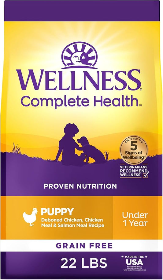 Wellness Complete Health Puppy Dry Dog Food, Grain Free Kibble, Natural, Chicken and Salmon Recipe, 22 lb Bag