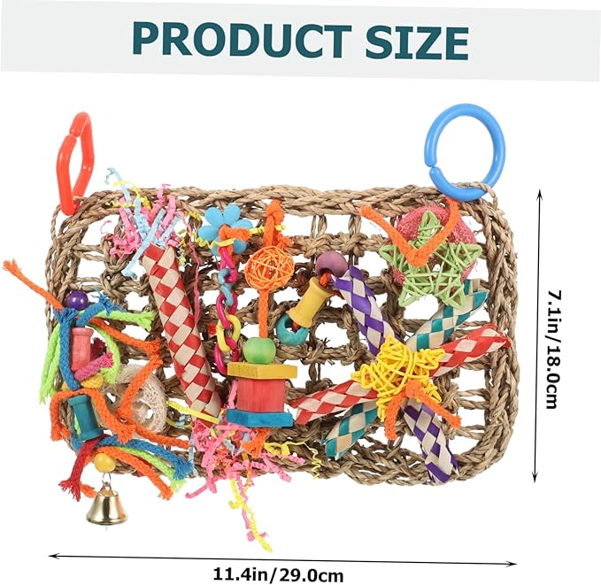 Seagrass Hanging Bird Parakeet Foraging Hammock Chewable Wall-Mounted Plaything for Cockatiel Budgerigar Large Birds Cage Accessory