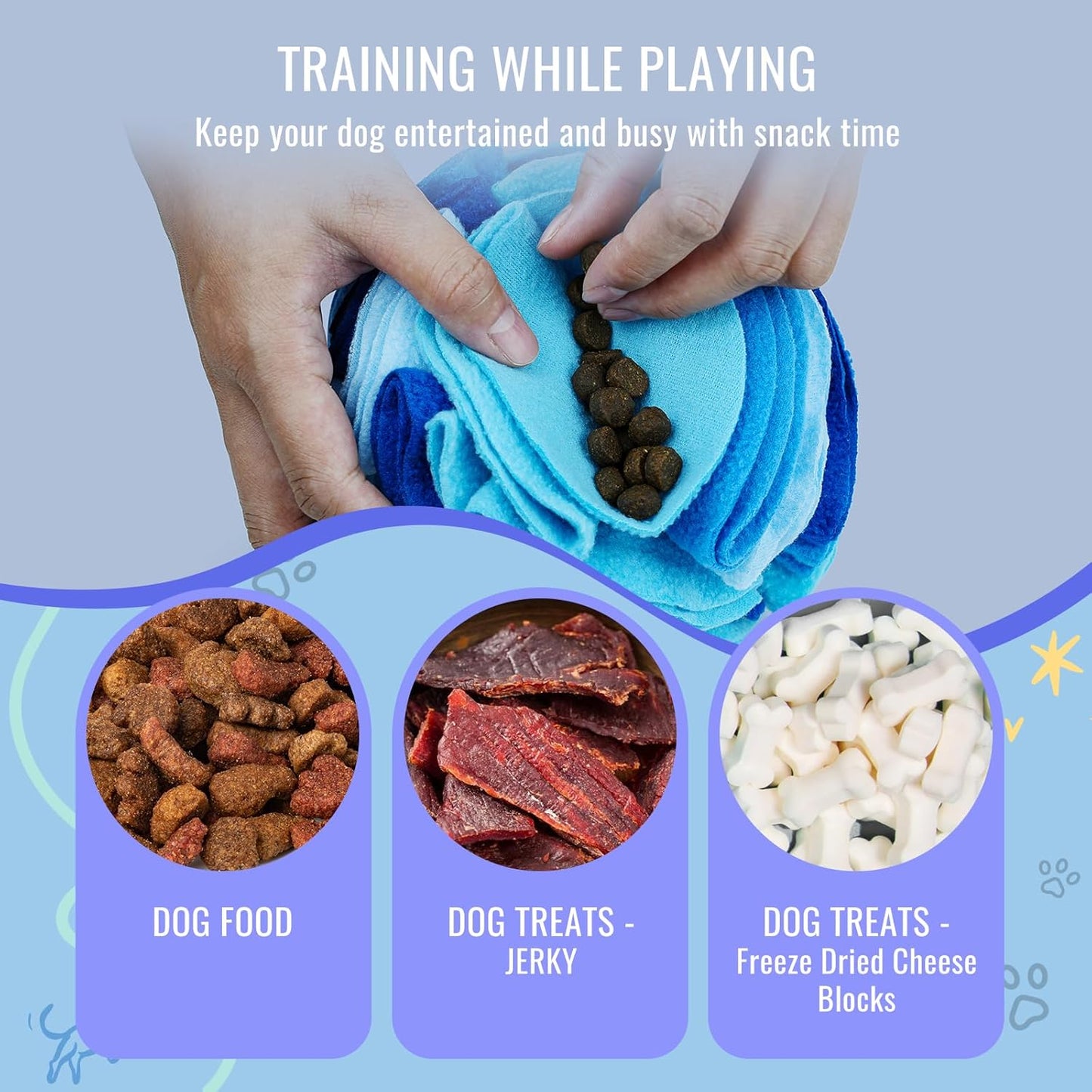 Pet Snuffle Ball, Puzzle Sniffing Interactive Dog Ball for Blind Dogs Training Stress Relief Dog Enrichment Toys Treat Machine Washable (15cm, Ocean Blue)