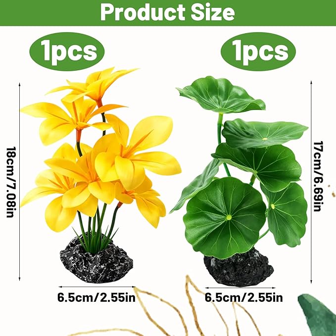 Silk Plants for Fish Tank, Aquarium Decorations with Silk Plants for Fish Tank, Safe Hiding Spots for Betta Fish and Small Pets, Two 7-Inch Artificial Aquatic Plants for Compact Tanks