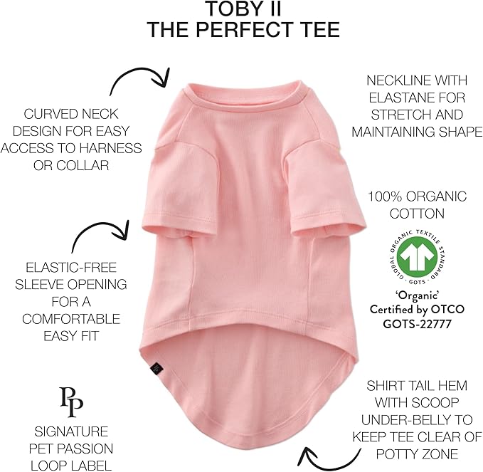 Pet Passion Toby II - The Perfect Tee, 3 Pack Short Sleeve Pet T-Shirt 100% Organic Cotton Tees Clothes for Small, Medium, Large Dogs, Pink Camo, XX-Small (4-7 lbs)