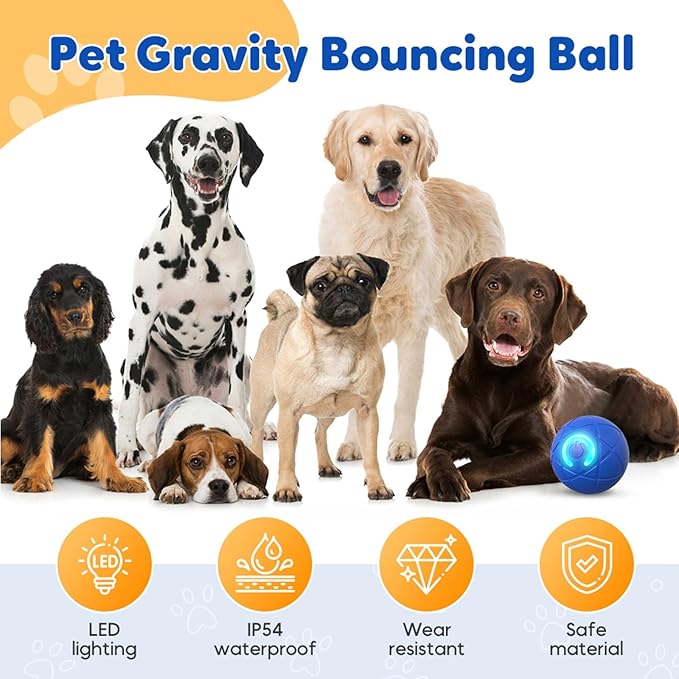 hoehew Interactive Dog Ball, 2025 New Automatic Moving Balls for Pet, LED Shaky Ball Toy, Upgraded Vibrating Dog Balls Shaking Toys for Small Dogs Cats, Donnot Suit Medium & Large Dogs