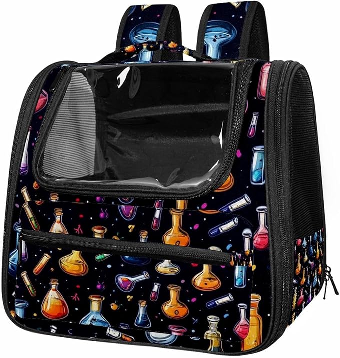 Chemistry Science Laboratory Colorful Pet Cat Backpack Carrier for Kitty Small Dog, Ventilated Pet Carrier Bag for Car, Walking, Hiking, Outdoors