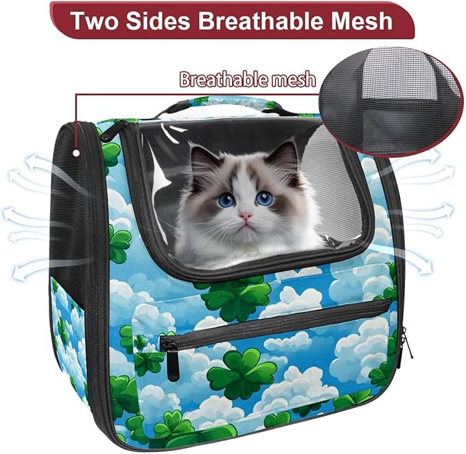 _Clover Leaves (1) Transparent Pet Carrier for Travel Hiking for Kitty Small Dog