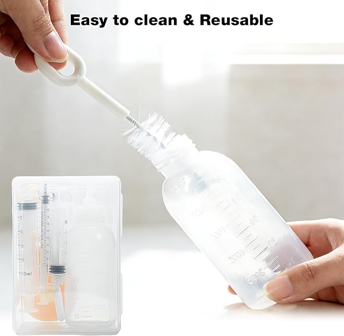 Newborn Pet Feeding Kit, 100ml Small Animal Nursing Bottle with BPA-Free Nipple, Oral Syringe, Measuring Cup & Cleaning Brush for Kittens, Puppies, Rabbits, Squirrels | Safe Hygienic Milk Feeder Set