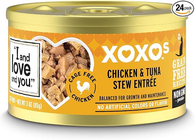 I AND LOVE AND YOU XOXOs Wet Cat Food - Chicken + Tuna Pâté - Grain Free, Filler Free, 3oz Pack of 24 Cans