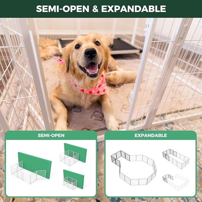 FXW Homeplus Unleashed Indoor Dog Playpen - Stress-Free and Safe Play, Heavy Duty 32 Inch 12 Panels Dog Pen for Small and Medium Dogs, White│Patented