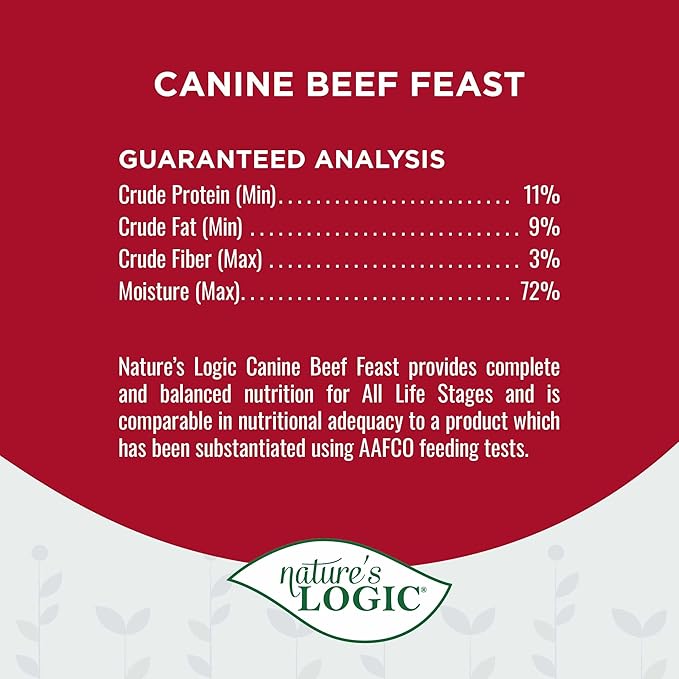 NATURE'S LOGIC Grain-Free Canned Dog Food - 95% Animal Proteins - 100% Natural Wet Dog Food Cans - No Common Allergens - All Life Stages - Ideal for Sensitive Dogs - Beef (13.2 oz, 12 Pack)