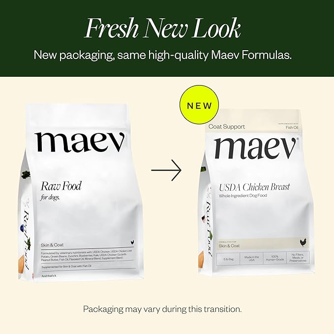 Maev Human-Grade Chicken Dog Food, Skin & Coat Formula, Whole Ingredient, Gluten-Free, High Protein Puppy & Dog Food, 5 lb