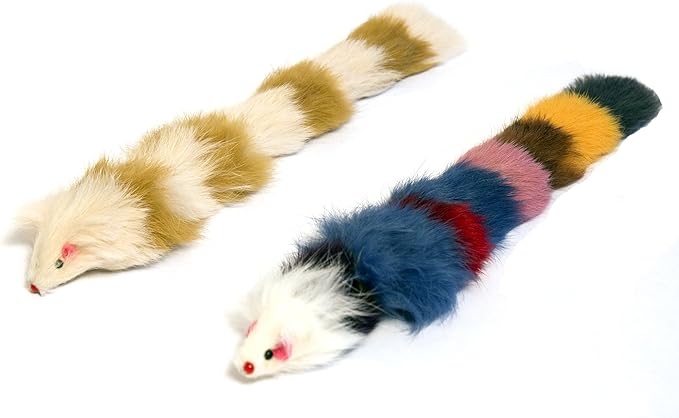 Iconic Pet Set of 2 Fur Weasel Toy(One Brown/White, One Multicolored) with Squeaker for Pets, Best Pet Play Toy for Dogs & Cats, Fun Cat Toys, Dog Toys to Beat Boredom & Satisfy Hunting Instincts