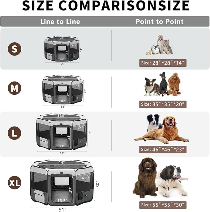 DONORO Dog Playpen Portable Pet Play Pens for Small Dog/Cat/Rabbit/Chicks, Cat Playpen Indoor/Outdoor with Carring Case, Removable Zipper Top and Bottom (Gray, Medium (36"x36"x20"), 8)
