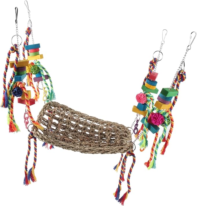 HANABASS Decorative Bird Hammock for Parrots Chinchillas and Hamsters Chew Toy with Natural Grass Net Design for Climbing and Swinging Bird Cages