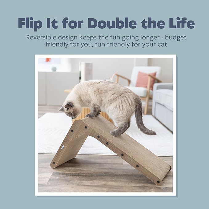 Trixie L-Shape Cat Scratcher with Catnip & Silvervine - 17.7" Indoor Furniture - Double-Sided Corrugated Cardboard - Vertical & Horizontal Scratching Pad with Ball Toy for Cats & Kittens - Gray/Brown