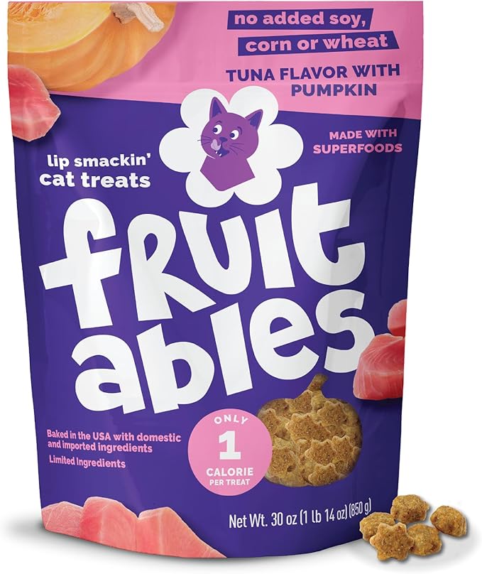 Fruitables Cat Treats Crunchy Cat Treats, Healthy Low Calorie Kitten Snacks, Made Without Wheat, Corn and Soy, Kitten Essentials, Made with Real Tuna and Pumpkin, 30 Ounces