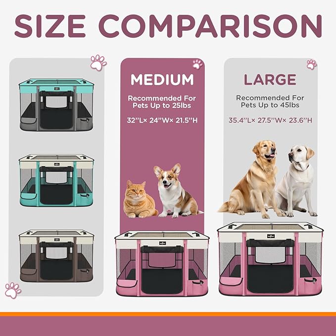 Paw Ballt Foldable Pet Kitten Playpen, Upgrade Waterproof Portable Cat Dog Playpen Kennel Tent for Small Cat Dog, Retractable Shade Cover with Free Carrying Case, Indoor Outdoor Use for Small Pet.