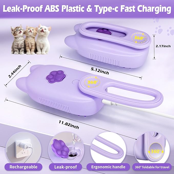 Pet Steam Brush for Dogs and Cats, Spritz Defur Comb 3 in 1 Pet Rechargeable Steam Brush Tool for Long and Short Haired Cats and Dogs, Anti-Static, Shedding, Detangling, Massage & Combing (Purple)