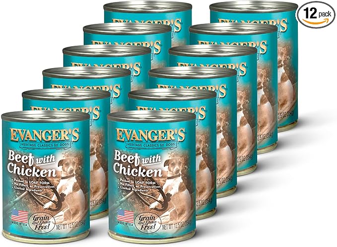 Evanger's Heritage Classic Beef with Chicken Dog Food – 12 Count, 12.5 oz Each – Loaf Style Recipe with Beef & Chicken – Wet Dog Food – Grain & Gluten Free