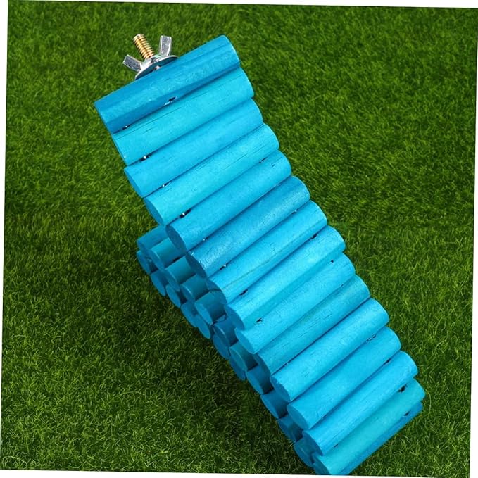 Pet Wooden Ladder for Hamsters and Parrots, Round Wood Climbing Ramp 6x40cm, Sky-Blue Small Animal Climbing Accessory for Birdcage and Hamster Habitat