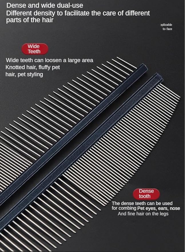 Arc Curved Cat Dog Comb for Grooming Matting Metal Comb for Long Haired Cats Dog Grooming Combs, Goldendoodles Poodle Detangler Brush peine para perros Removes Knots & Flea (black,flat19cm)