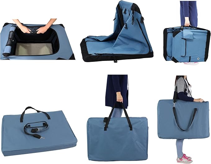 EliteField 4-Door Folding Soft Dog Crate with Curtains, Carrying Bag and Fleece Bed (2 Year Warranty), Indoor & Outdoor Pet Home (36" L x 24" W x 28" H, Blue Gray+4 Door Curtains)