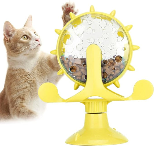 GLOGLOW Interactive Cat Puzzle Feeder, Windmill Treat Dispensing Cat Toy, Indoor Playtime, Suction Cup, Slow Feeding, for Cats, Kittens, and Puppies Training Rewards